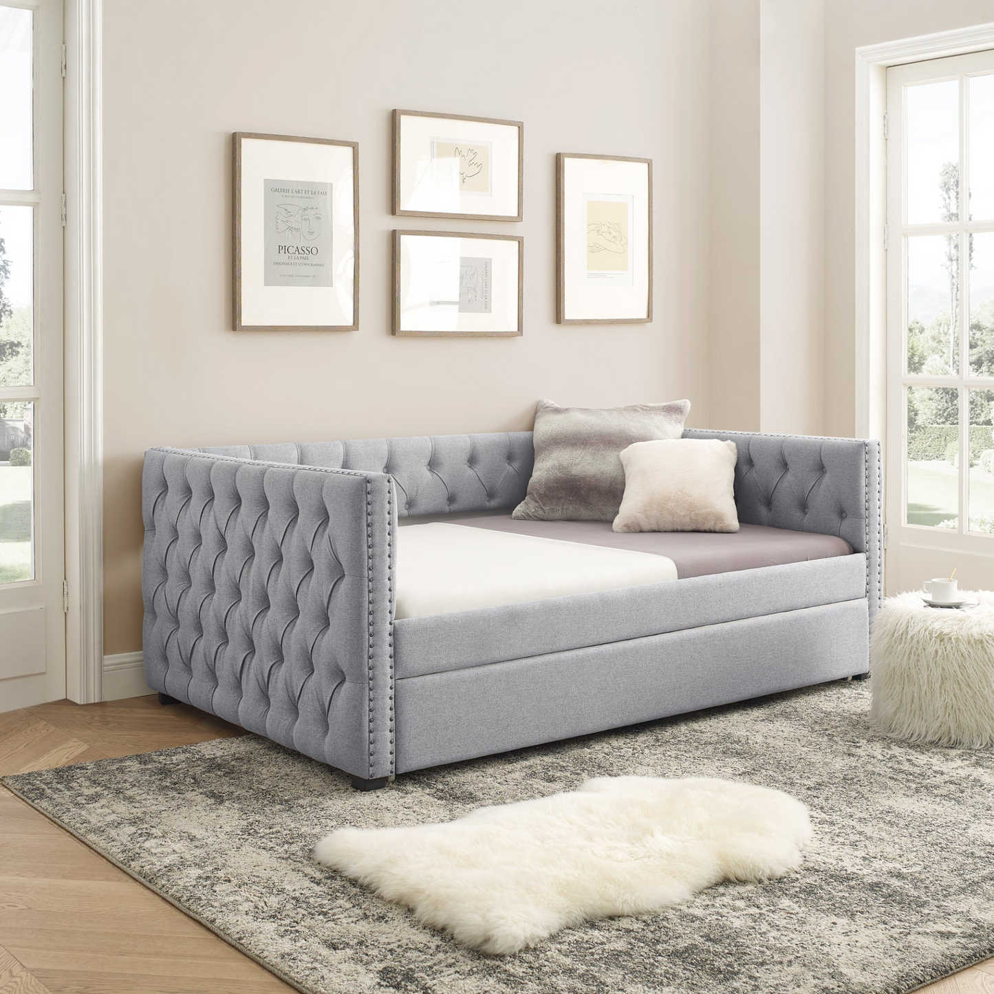 Full Daybed & Twin Trundle, Grey (85"x57"x31.5")