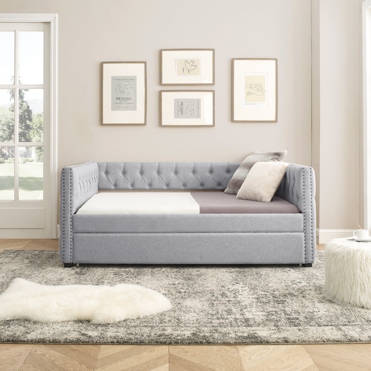 Full Daybed & Twin Trundle, Grey (85"x57"x31.5")