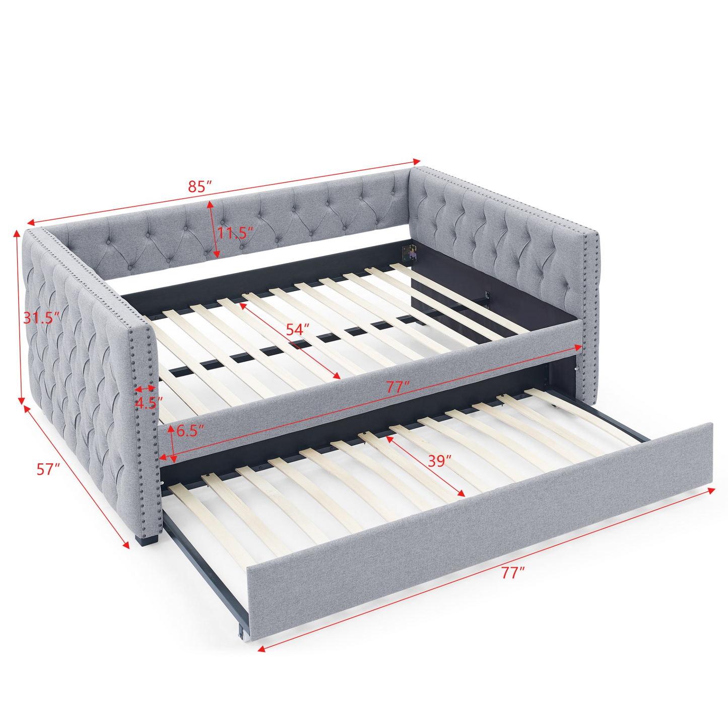 Full Daybed & Twin Trundle, Grey (85"x57"x31.5")