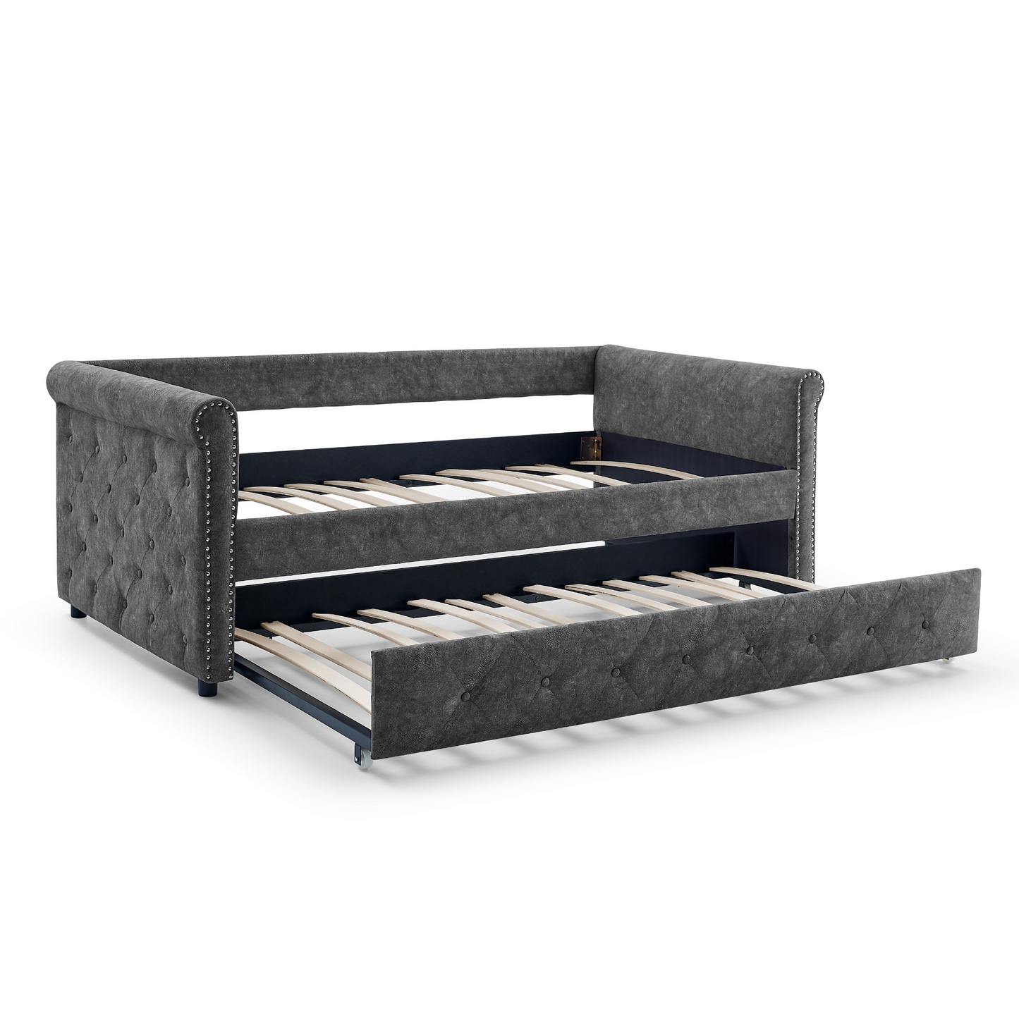 Daybed with Trundle Upholstered, Grey (85.5"x42"x30.5")