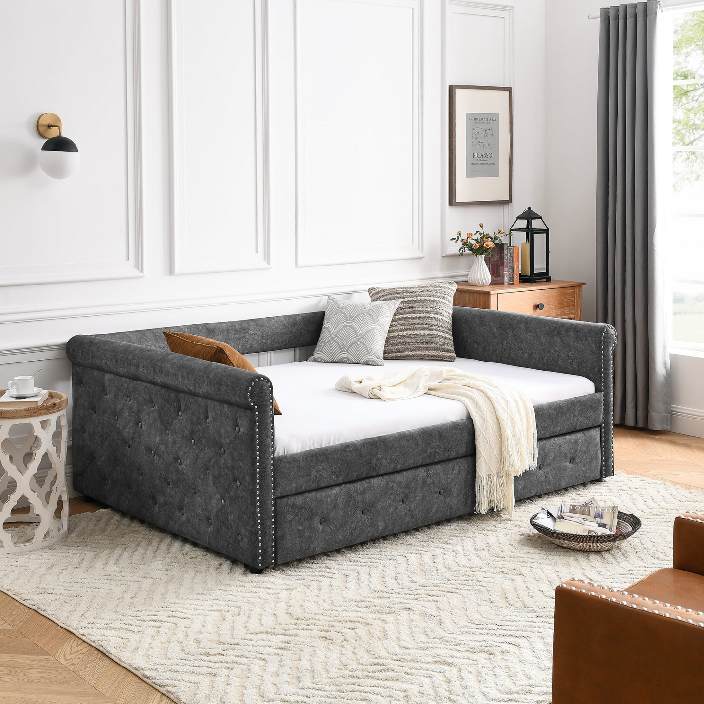 Full Daybed & Twin Trundle, Grey (85.5"x57"x30.5")