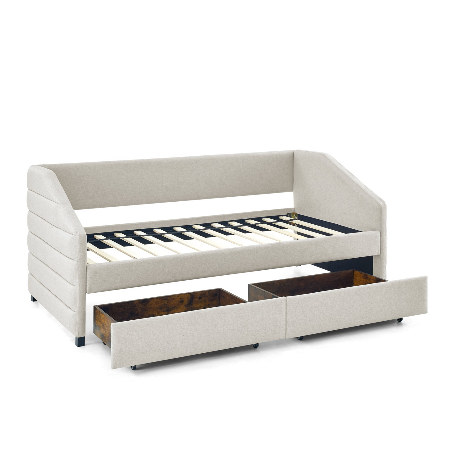 Twin Daybed with Two Drawers Trundle, Beige (82.5"x42.5"x34")