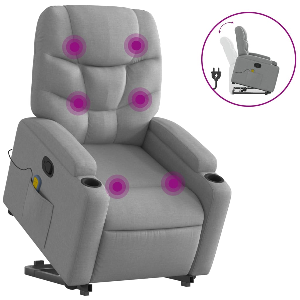 vidaXL Stand up Massage Recliner Chair Light Gray Fabric