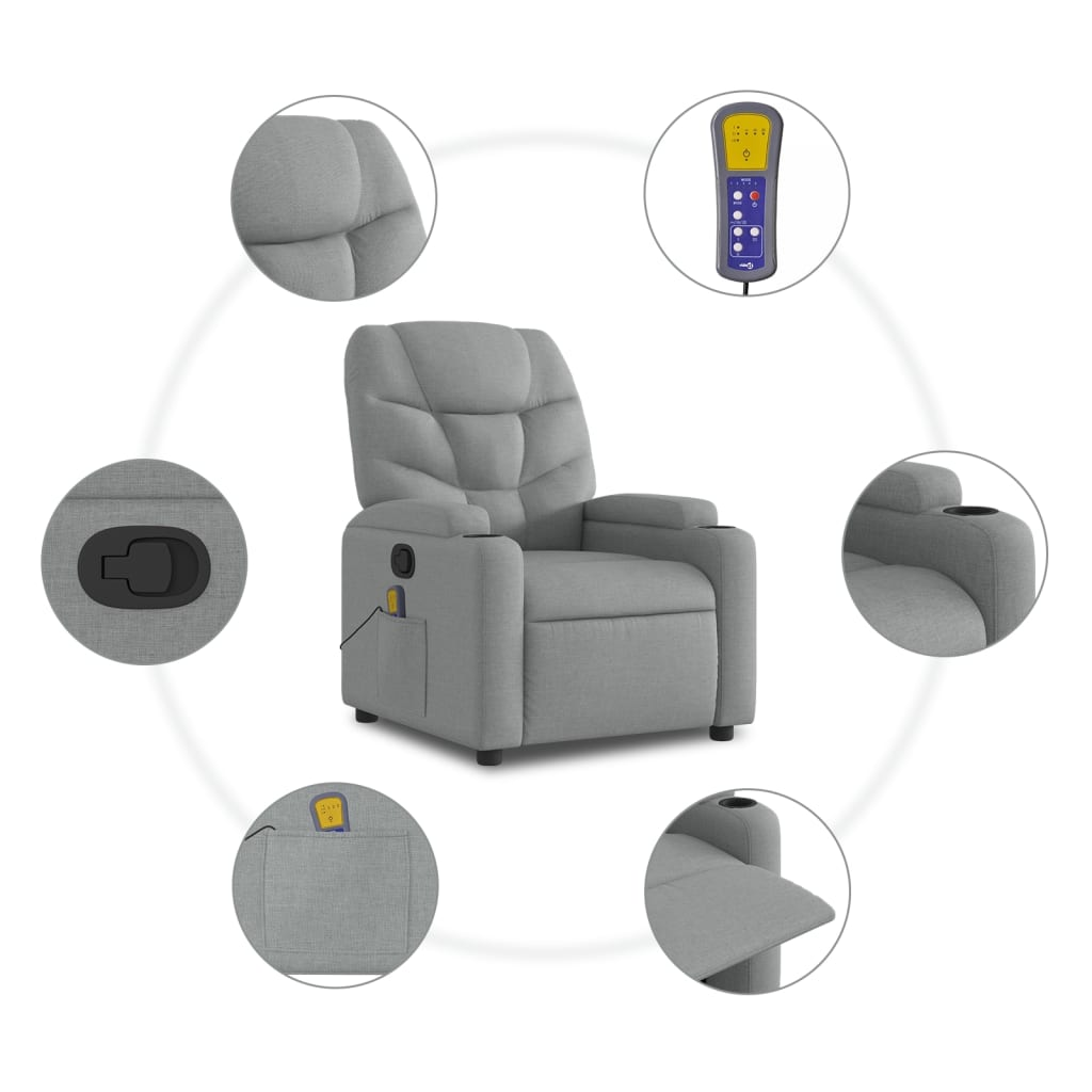 vidaXL Stand up Massage Recliner Chair Light Gray Fabric