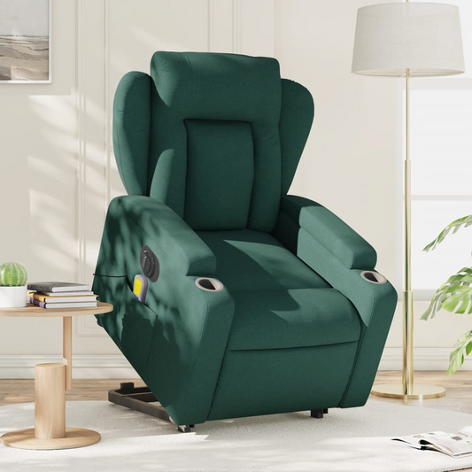 Electric Stand up Massage Recliner Chair Dark Green Fabric