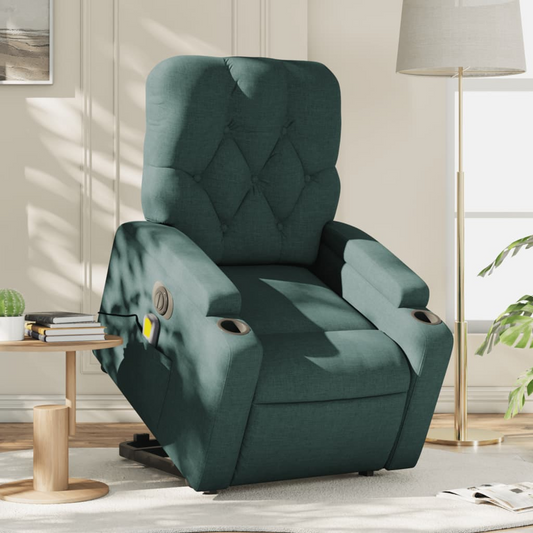 Electric Stand up Massage Recliner Chair Dark Green Fabric