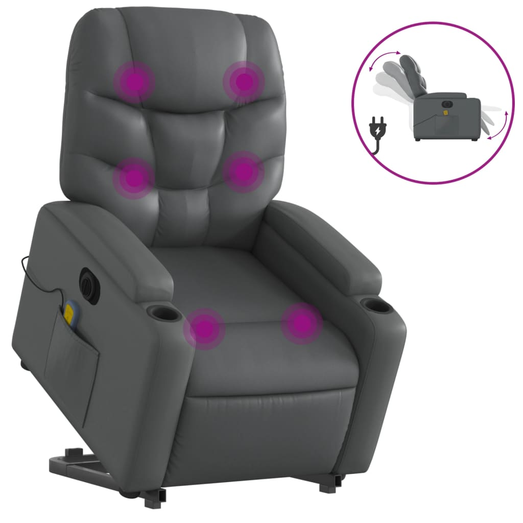 vidaXL Electric Stand up Massage Recliner Chair Gray Faux Leather