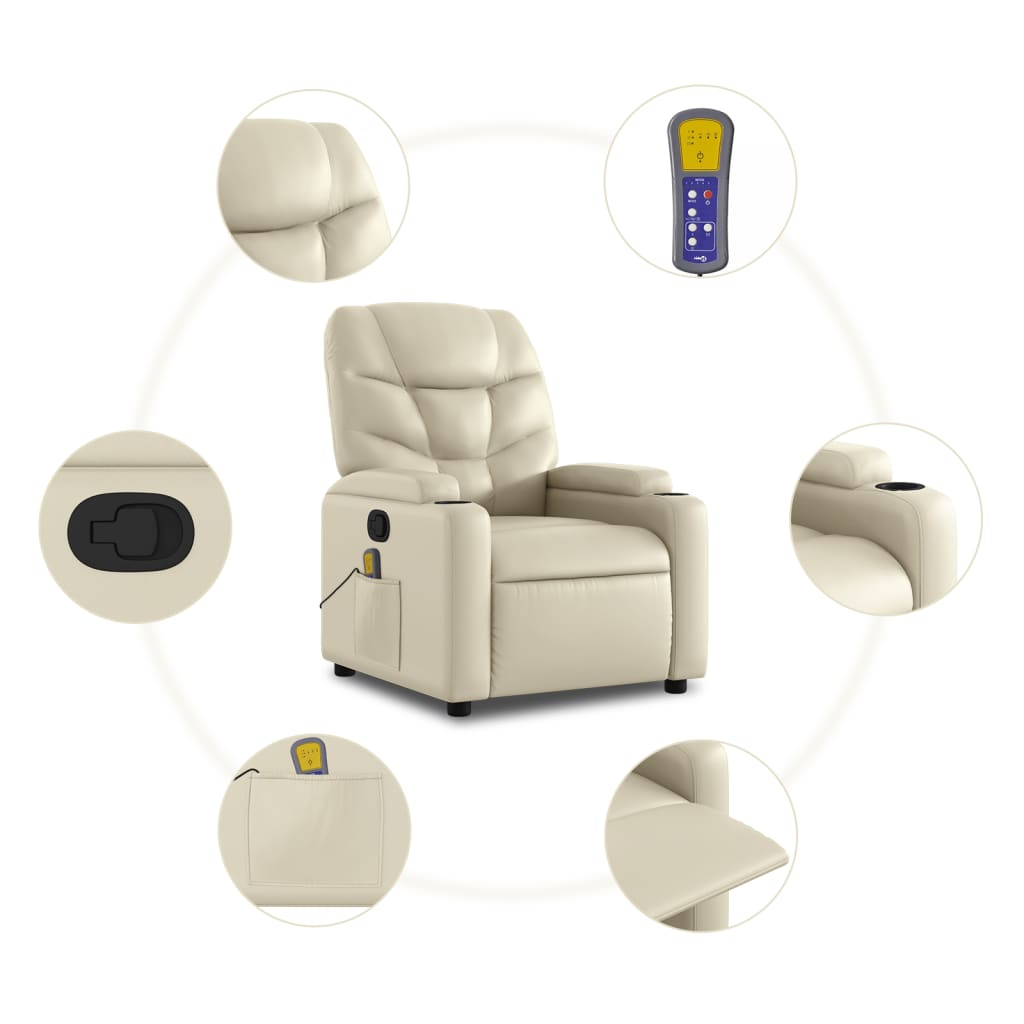 Stand up Massage Recliner Chair Cream Faux Leather