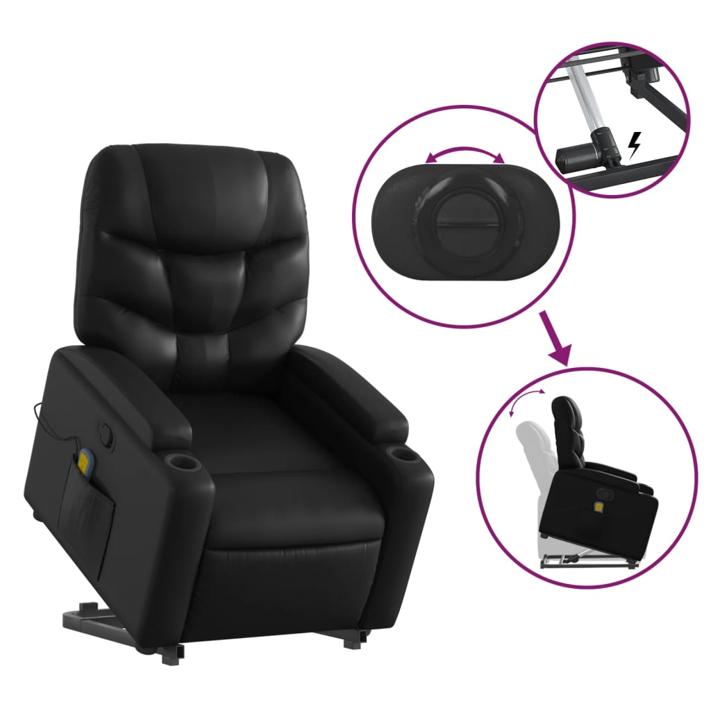 Stand up Massage Recliner Chair Black Faux Leather