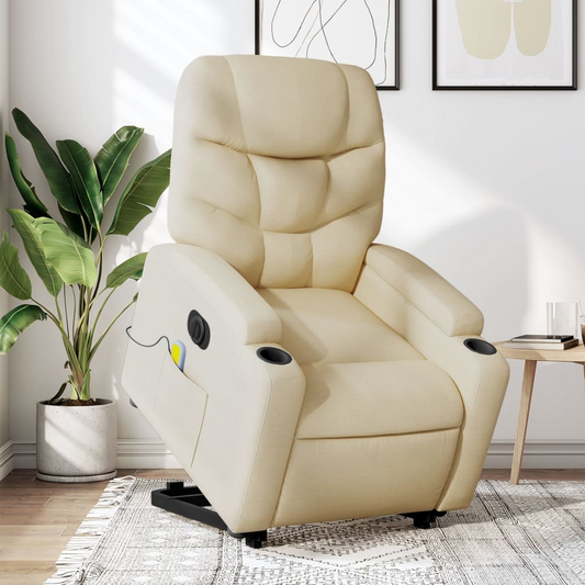 Electric Stand up Massage Recliner Chair Cream Fabric