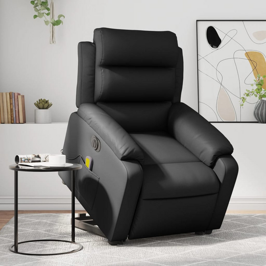 Electric Stand up Massage Recliner Chair Black Faux Leather