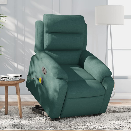 Electric Lift Massage Recliner Chair Dark Green Fabric