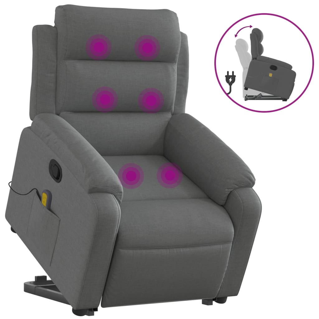 vidaXL Stand up Massage Recliner Chair Dark Gray Fabric