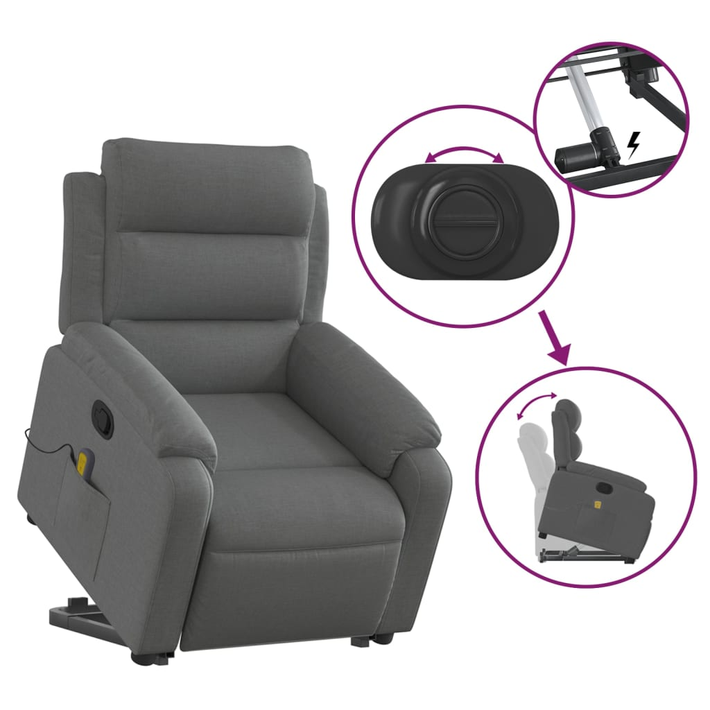 vidaXL Stand up Massage Recliner Chair Dark Gray Fabric