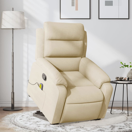 Lift Massage Recliner Chair Cream Fabric