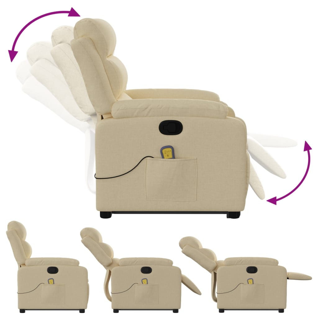 Lift Massage Recliner Chair Cream Fabric