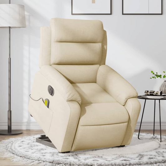 Electric Lift Massage Recliner Chair Cream Fabric