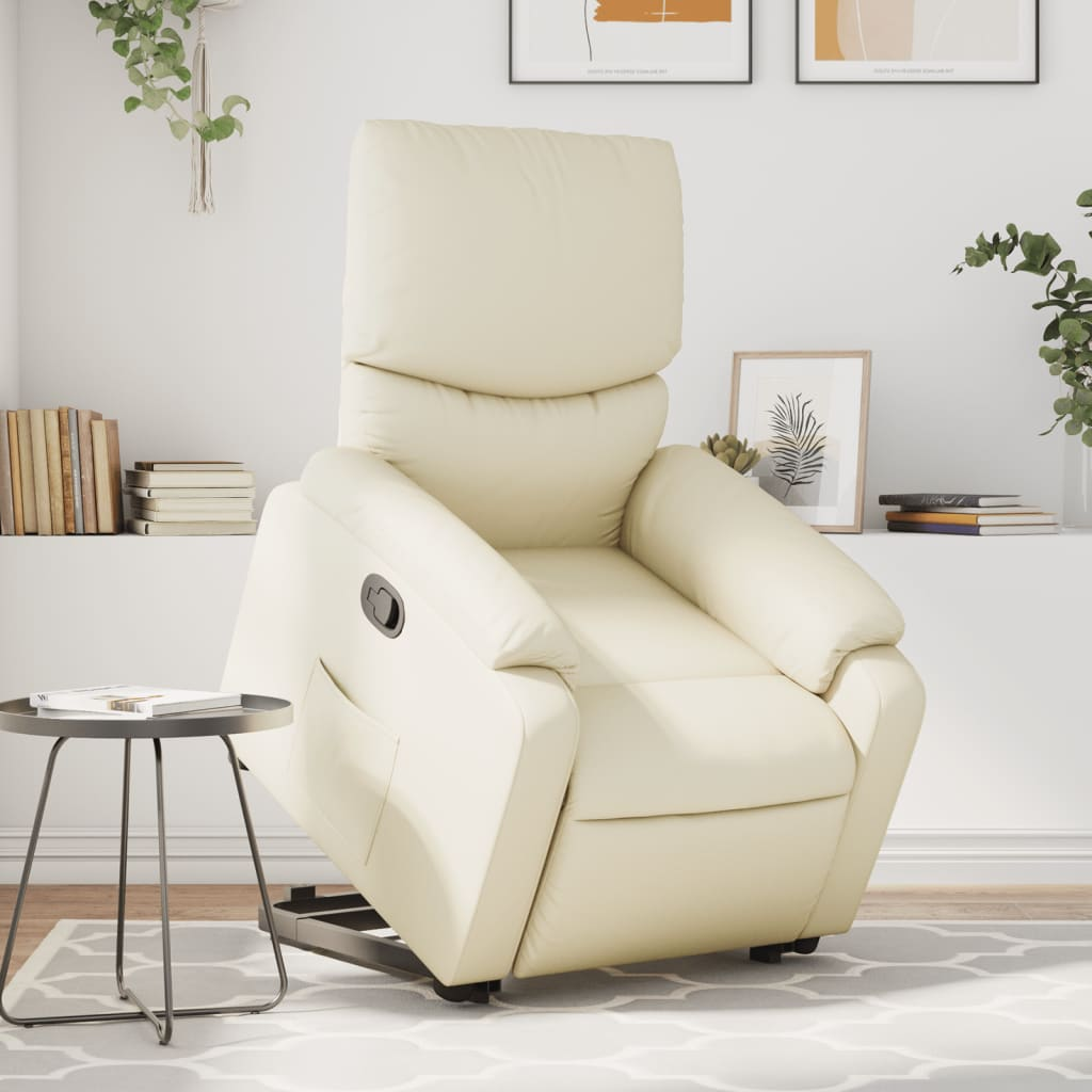 Stand up Massage Recliner Chair Cream Faux Leather