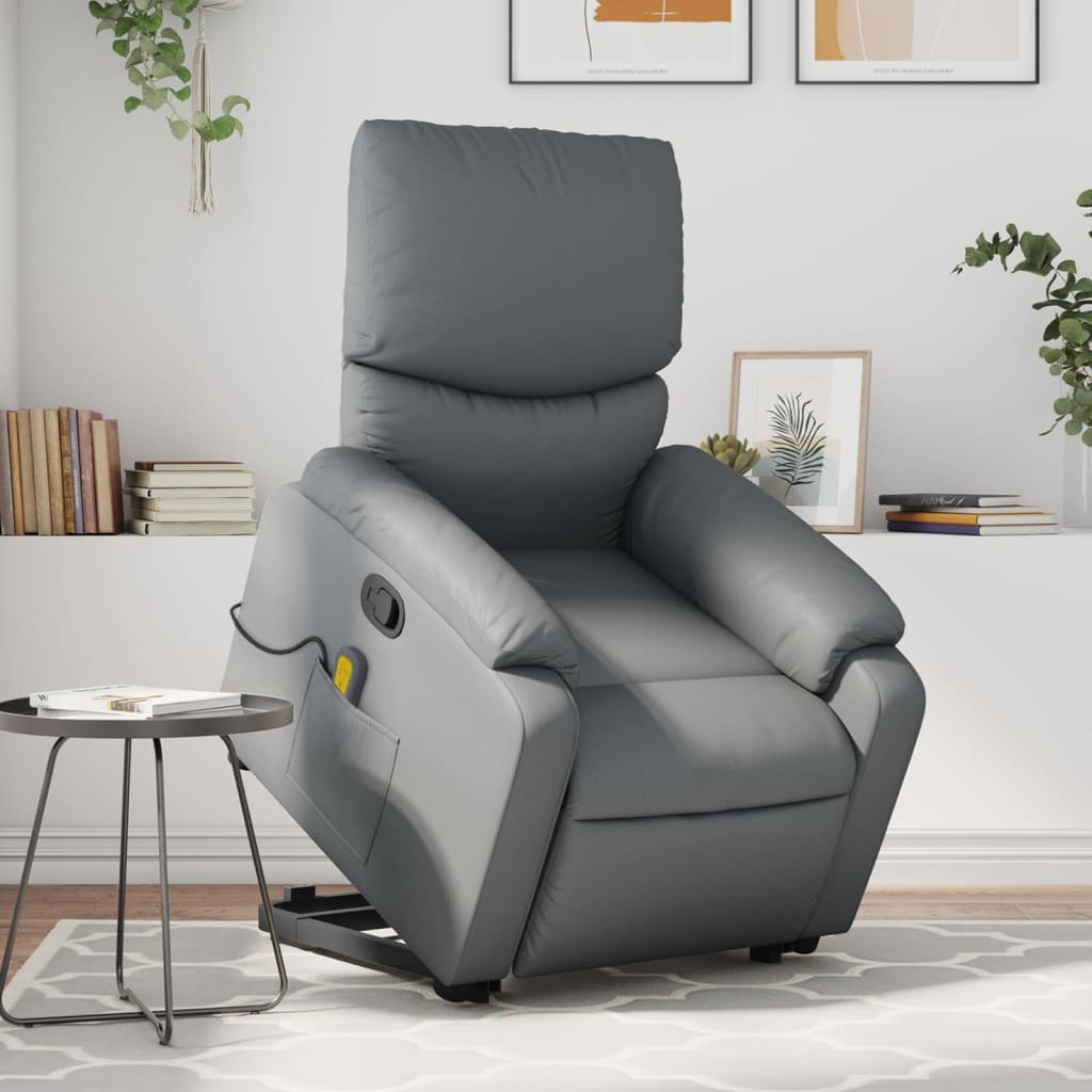 vidaXL Stand up Massage Recliner Chair Gray Faux Leather