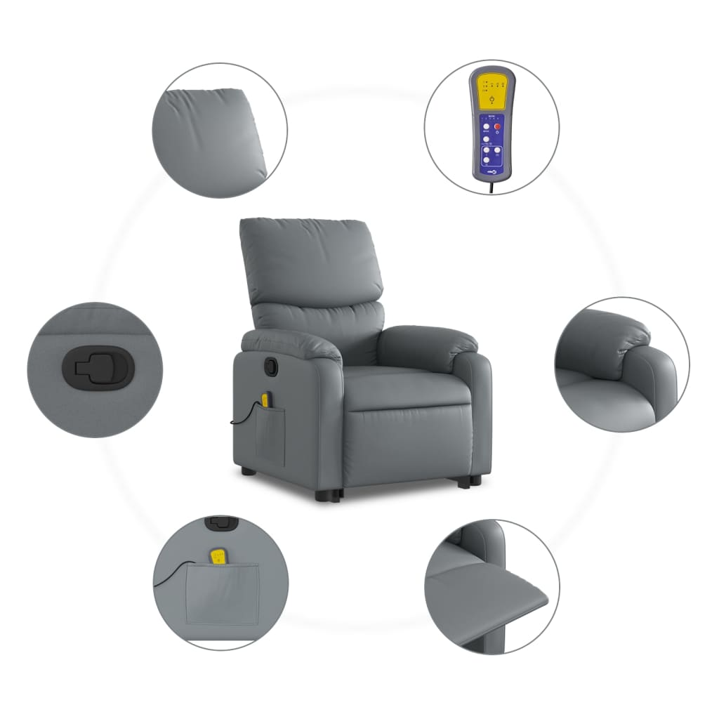 vidaXL Stand up Massage Recliner Chair Gray Faux Leather