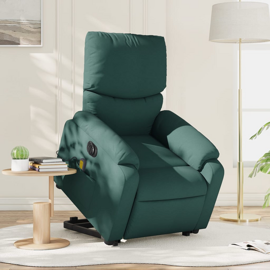 Electric Lift Massage Recliner Chair Dark Green Fabric