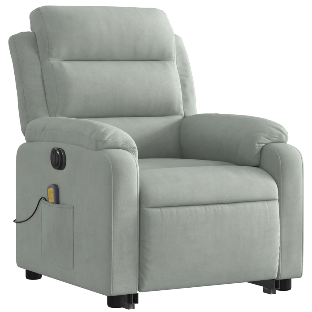 vidaXL Electric Stand up Massage Recliner Chair Light Gray Velvet