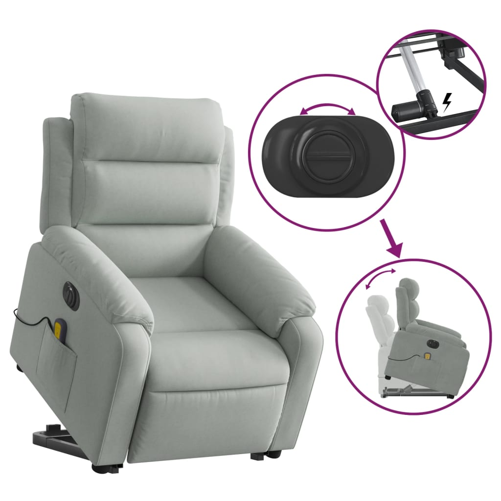 vidaXL Electric Stand up Massage Recliner Chair Light Gray Velvet