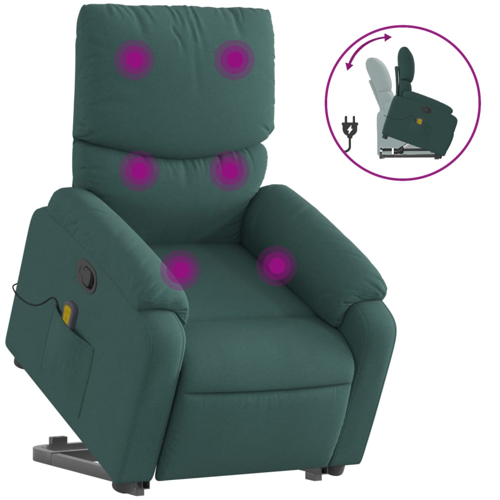 Stand up Massage Recliner Chair Dark Green Fabric