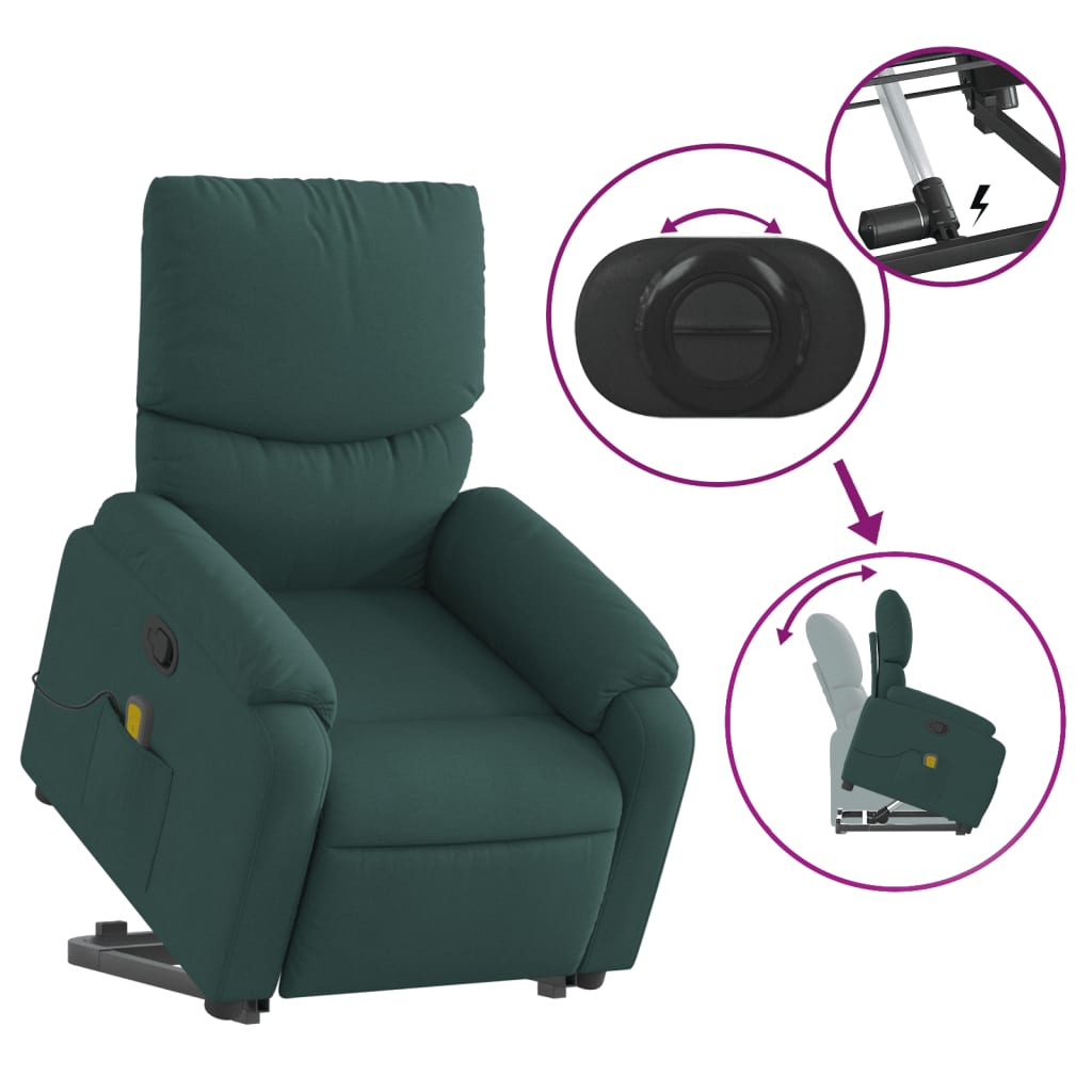 Stand up Massage Recliner Chair Dark Green Fabric