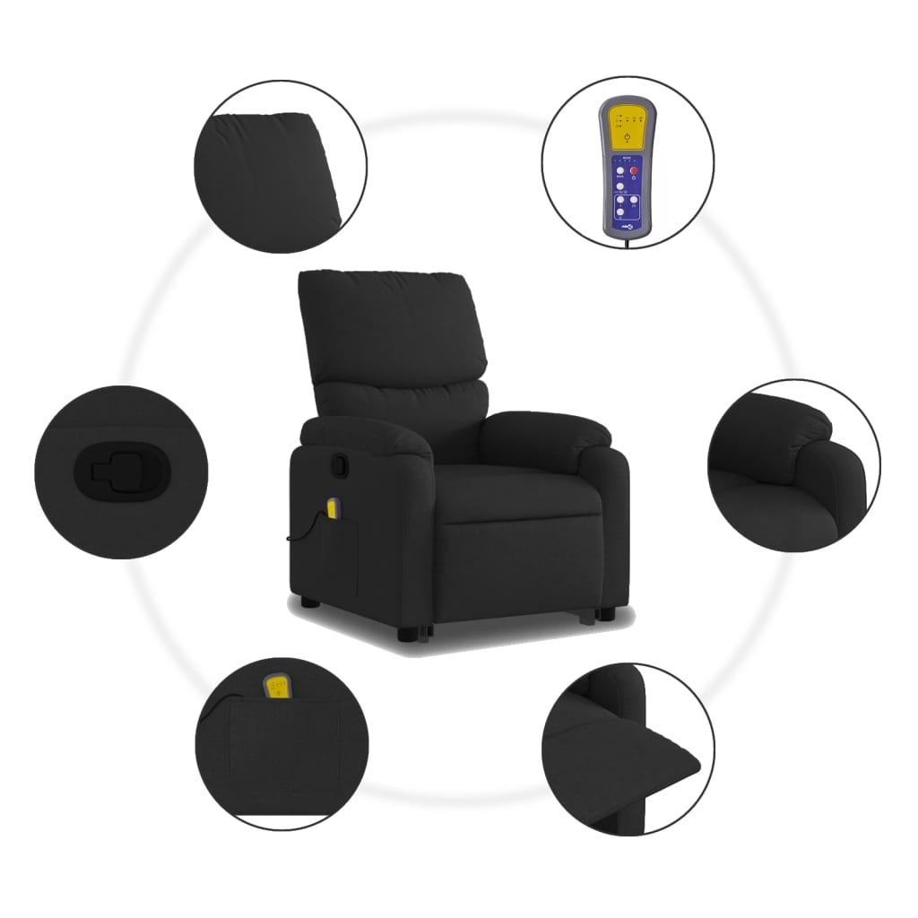 Lift Massage Recliner Chair Black Fabric