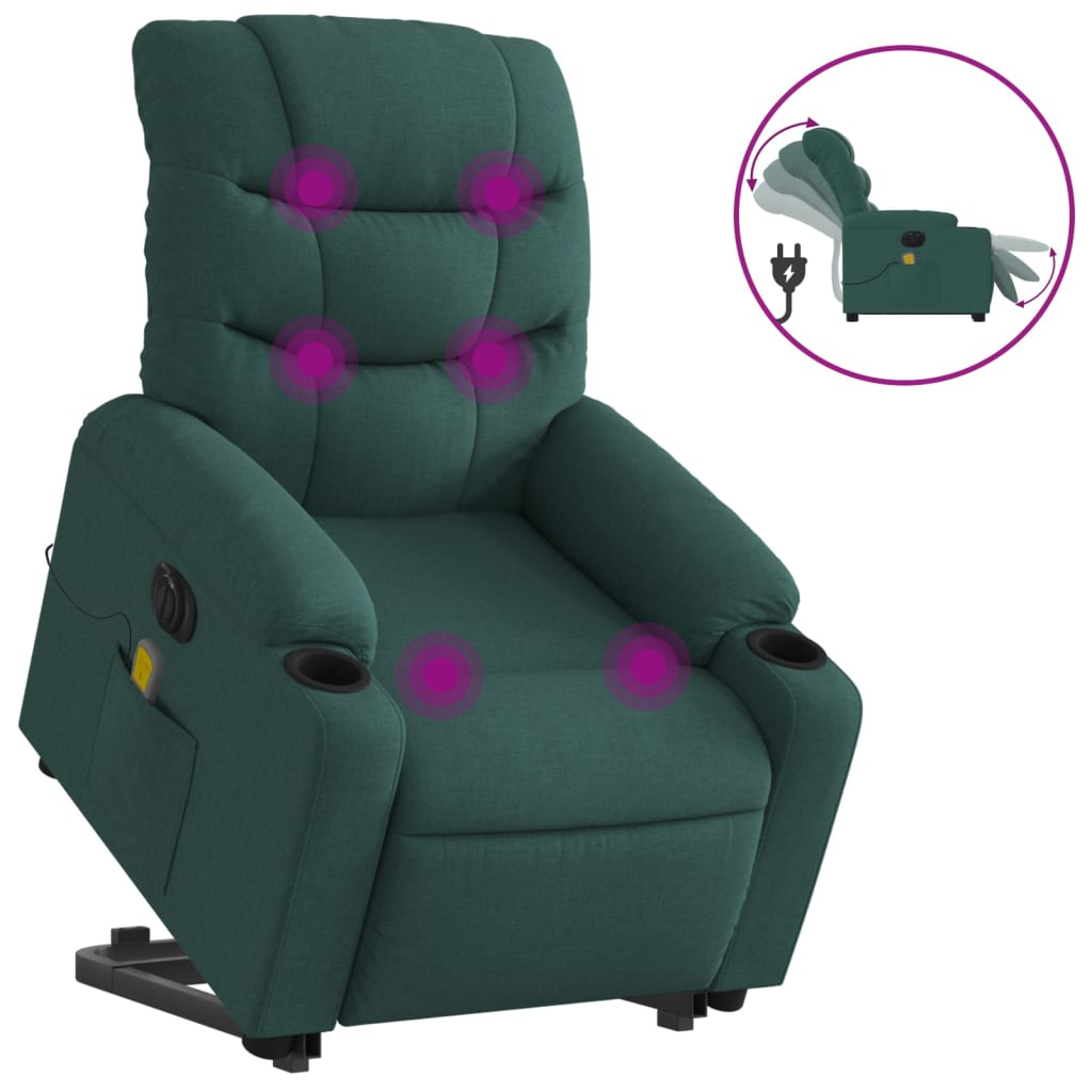 Electric Stand up Massage Recliner Chair Dark Green Fabric