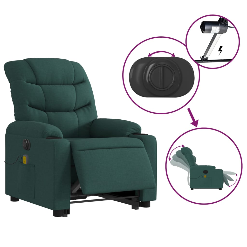 Electric Stand up Massage Recliner Chair Dark Green Fabric