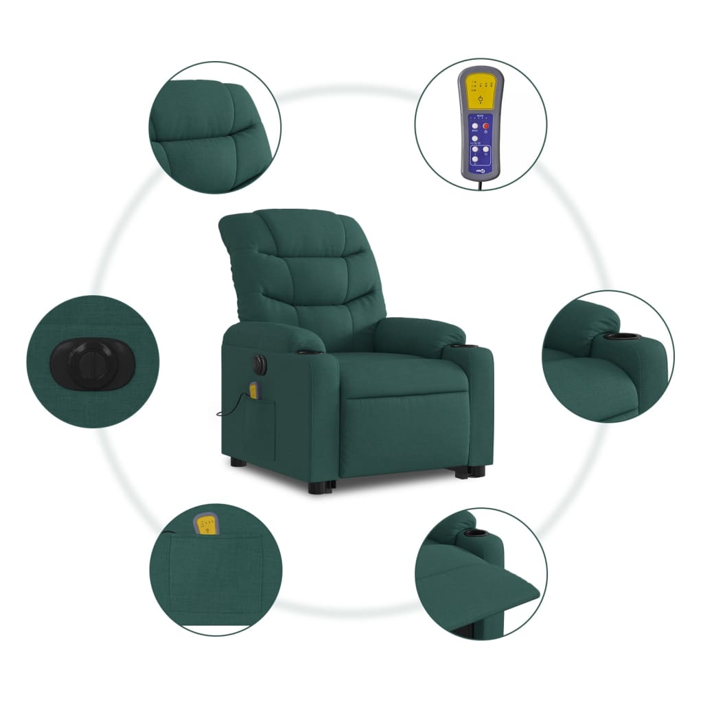 Electric Stand up Massage Recliner Chair Dark Green Fabric