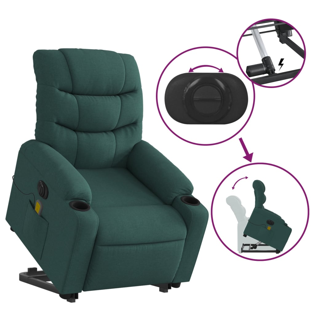 Electric Stand up Massage Recliner Chair Dark Green Fabric