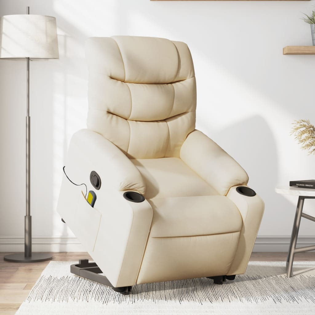 Lift Massage Recliner Chair Cream Fabric