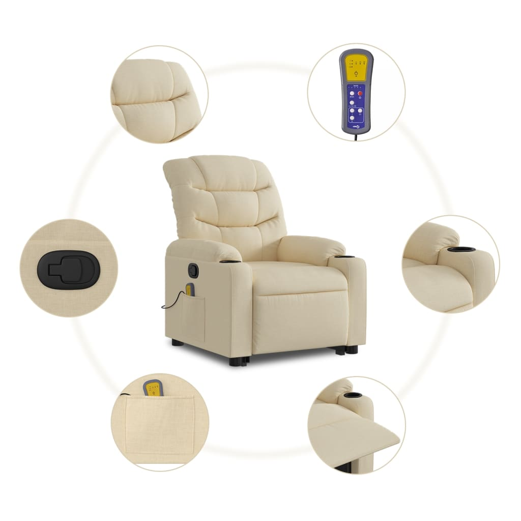 Lift Massage Recliner Chair Cream Fabric