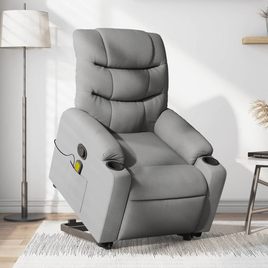 vidaXL Stand up Massage Recliner Chair Light Gray Fabric