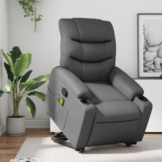 vidaXL Stand up Massage Recliner Chair Gray Faux Leather