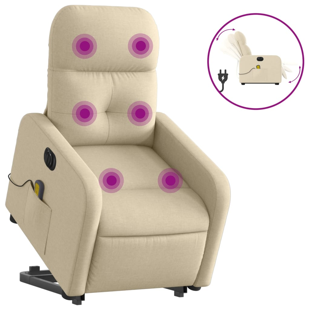 Electric Lift Massage Recliner Chair Cream Fabric