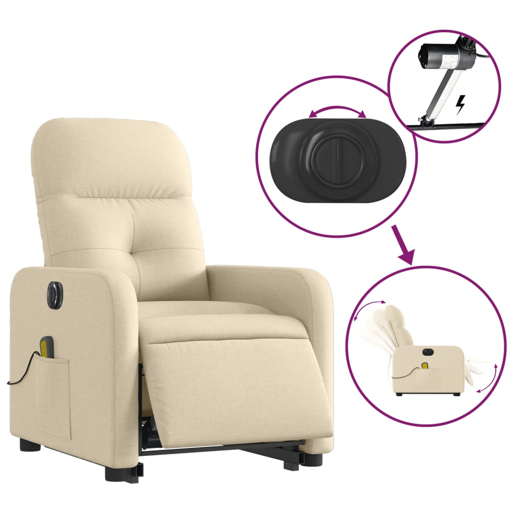 Electric Lift Massage Recliner Chair Cream Fabric