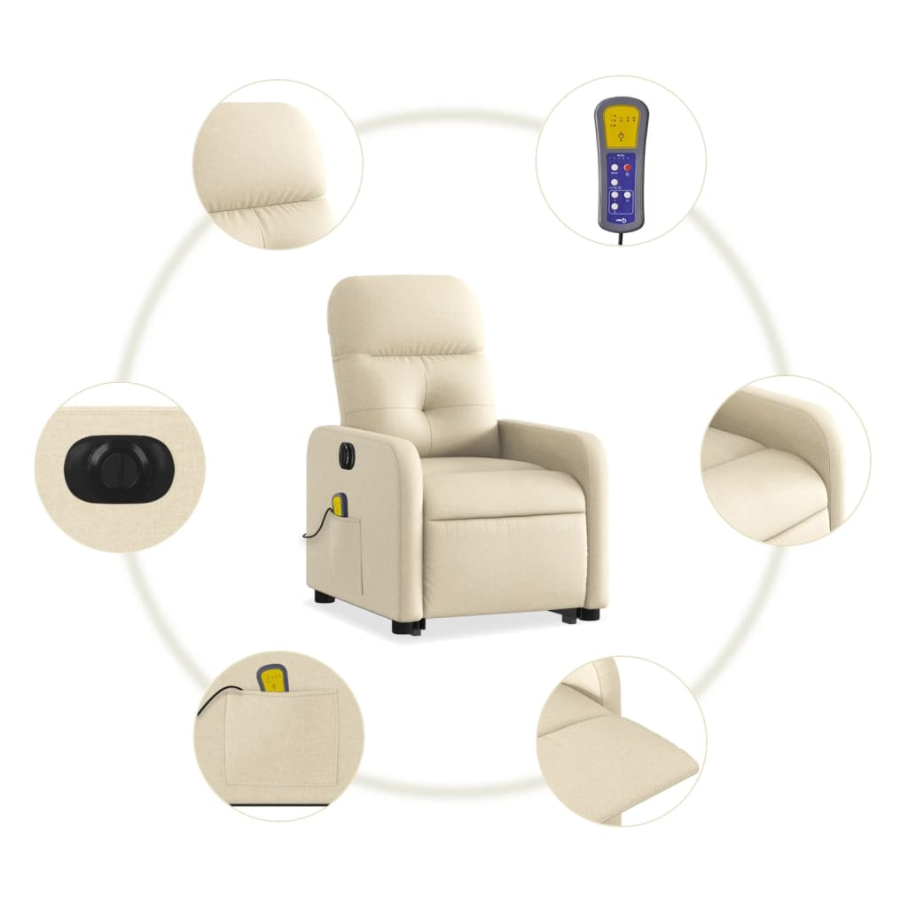 Electric Lift Massage Recliner Chair Cream Fabric