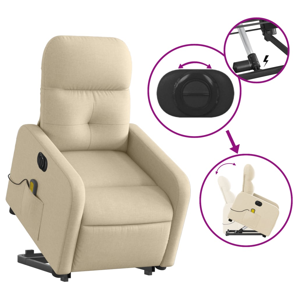 Electric Lift Massage Recliner Chair Cream Fabric