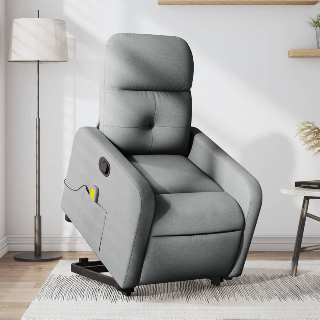 vidaXL Stand up Massage Recliner Chair Light Gray Fabric