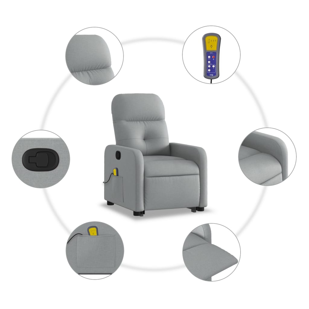 vidaXL Stand up Massage Recliner Chair Light Gray Fabric