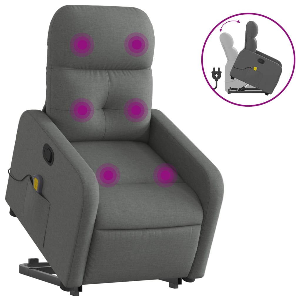 vidaXL Stand up Massage Recliner Chair Dark Gray Fabric