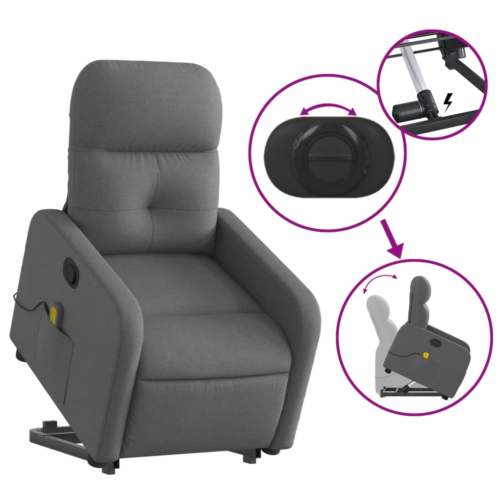 vidaXL Stand up Massage Recliner Chair Dark Gray Fabric