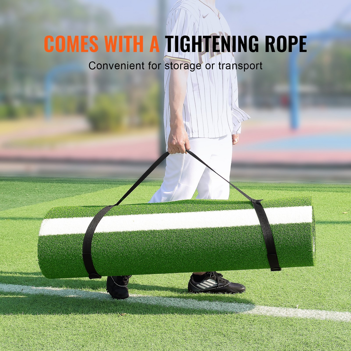 Baseball Softball Hitting Batting Mat, 10' x 3.8' Indoor/Outdoor Softball Mat, Lined & Foam Backing Anti-Slip Anti-Fade Softball Training Aid, Portable Practice Mat with Tightening Rope, Green