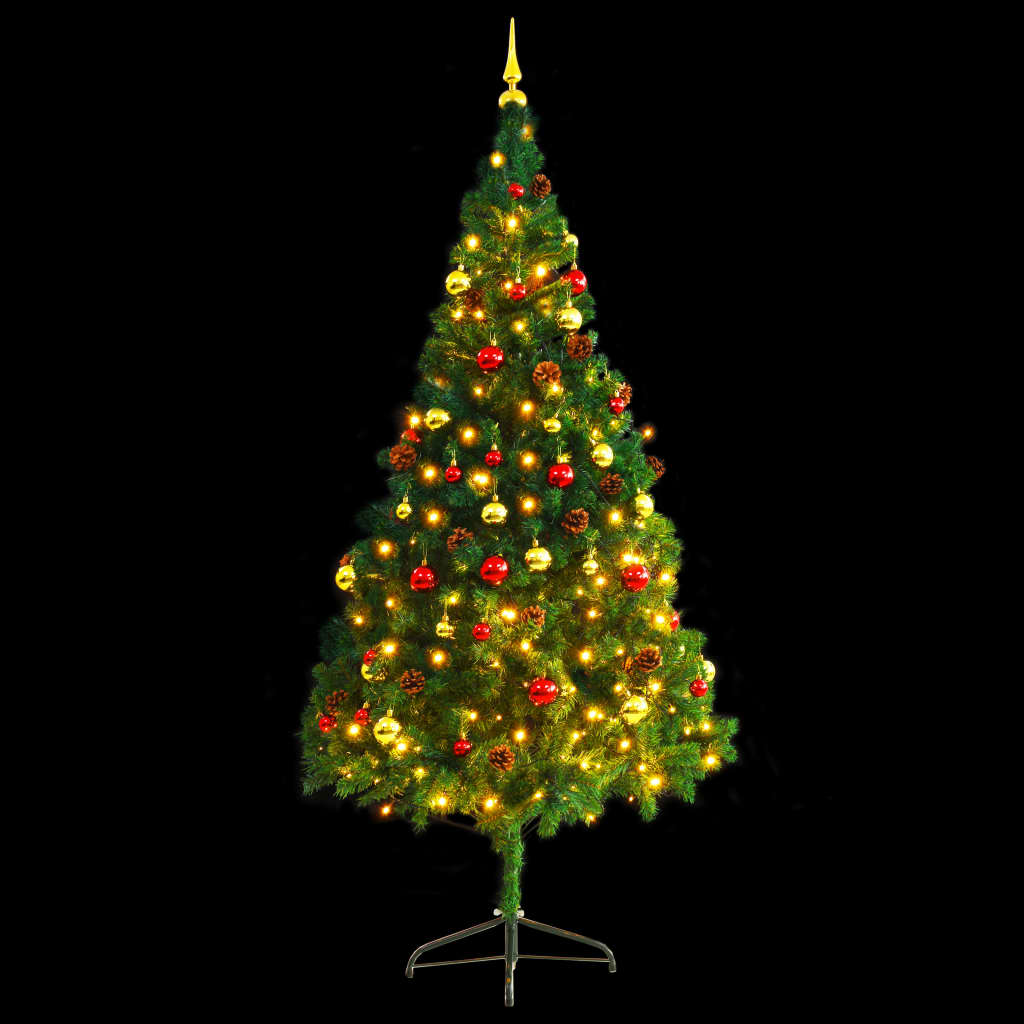 Artificial Pre-lit Christmas Tree with Baubles Green 7 ft