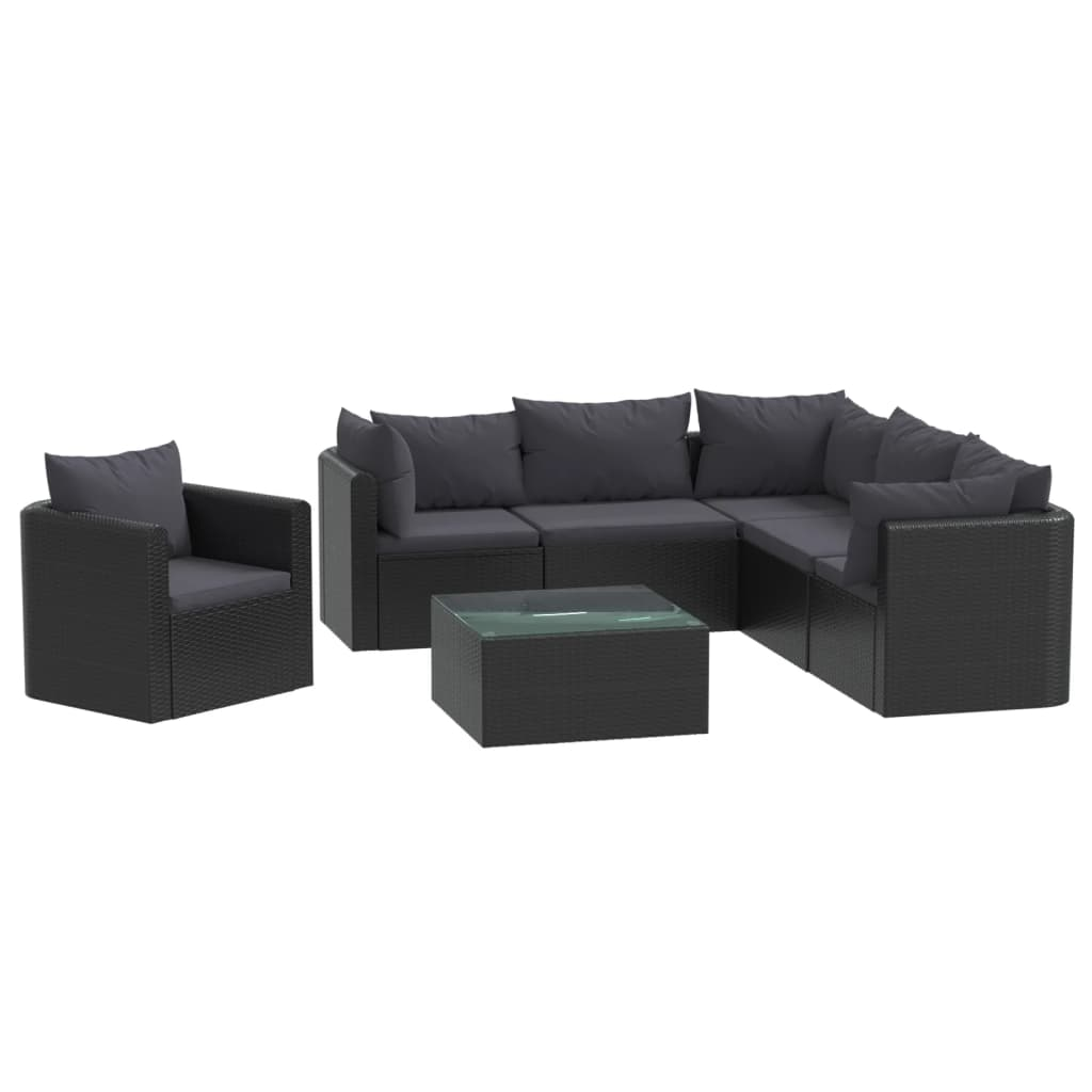 vidaXL 7 Piece Patio Lounge Set with Cushions Poly Rattan Black