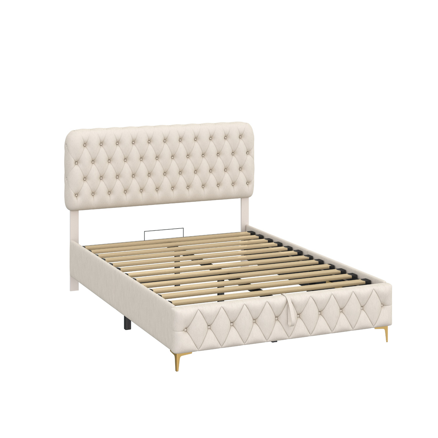 Full Velvet Upholstered Bed with Deep Tufted Buttons, Lift up storage, BEIGE